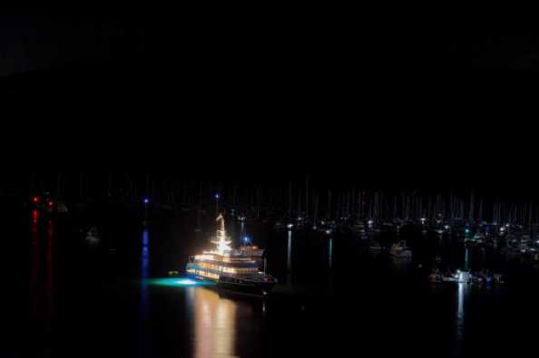 26 July 2020 - 23-08-45 
Two hours later, in the proper dark, and let's just say...you can't miss her.
----------------------
62 metre superyacht Virginian in Dartmouth at night